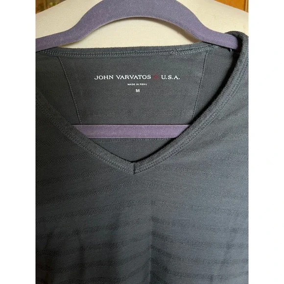 John Varvatos USA Mens Grey Textured Stripe V-Neck Long Sleeve Shirt Size M - Picture 5 of 7